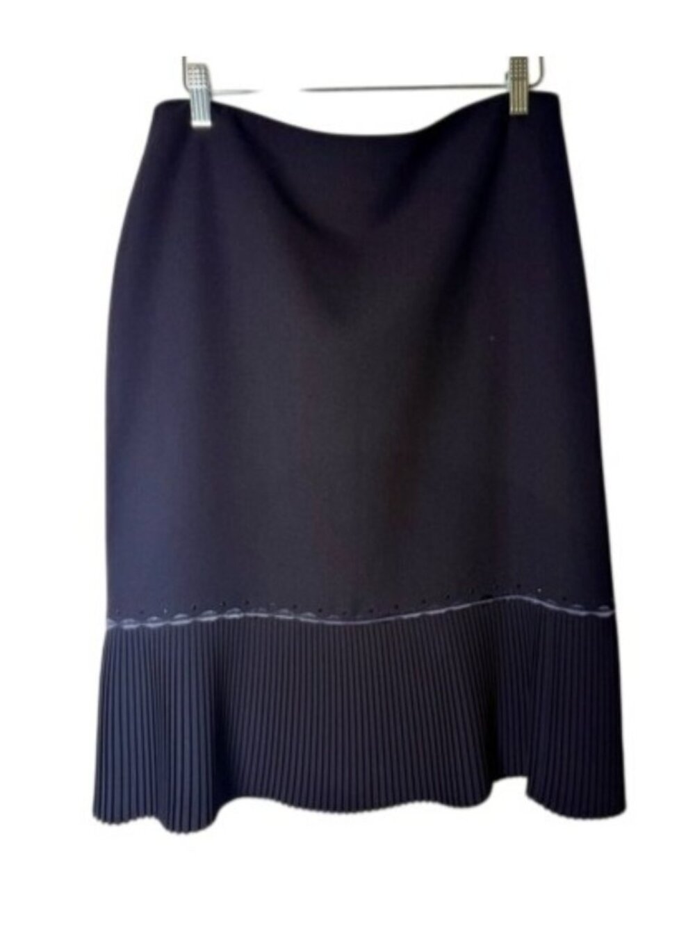 Fomanta Womens Pleated Hem Navy Midi Skirt With Embellished Details Size 44 Made